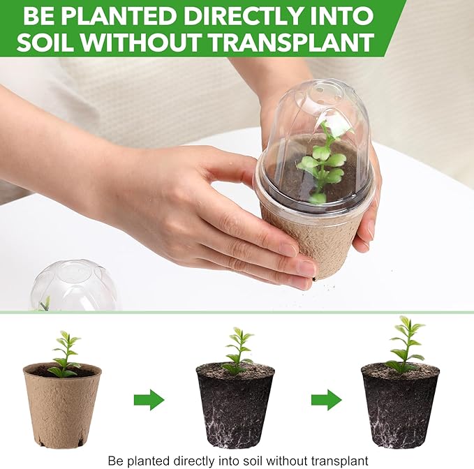 48 Pcs 3. 2 Inch Nursery Pots with Humidity Dome, Plant Seeding Starter Peat Pots for Planting, Flower Germination, Herbs and Vegetable Saplings, Indoor Outdoor Use