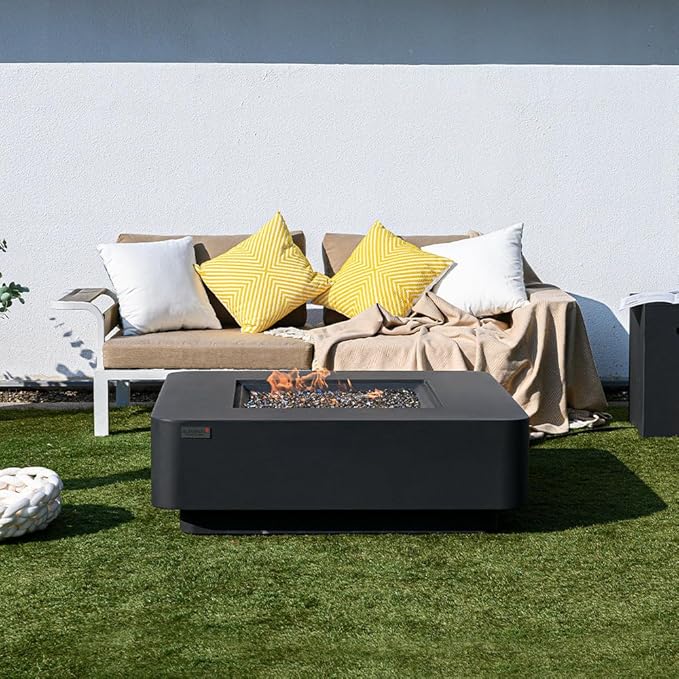 Bergamo Concrete Fire Pit 42".1 x 42 Outdoor Patio Firepit Includes Fire Glass Modern Fire Pits & Outdoor Fireplaces for Garden, Deck, Indoor & Outdoor Heating