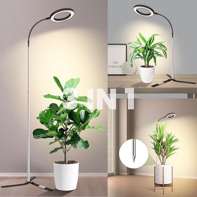 24V Plant Lights for Indoor Growing, LM281B+660nm Grow Lights for Seed Starting, 6.3" LED Grow Lights for seedlings,3 in 1(Floor, Desktop, Inserted into The Soil), 18W 290umol/s/m²@Dist:6in