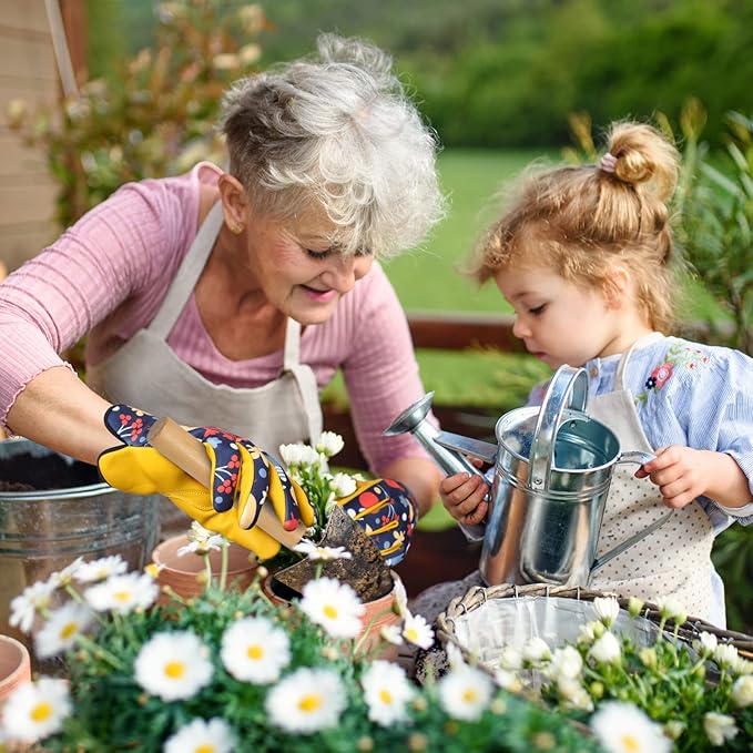 Bamllum Leather Gardening Gloves for Women - Working Gloves for Weeding, Digging, Planting, Raking and Pruning