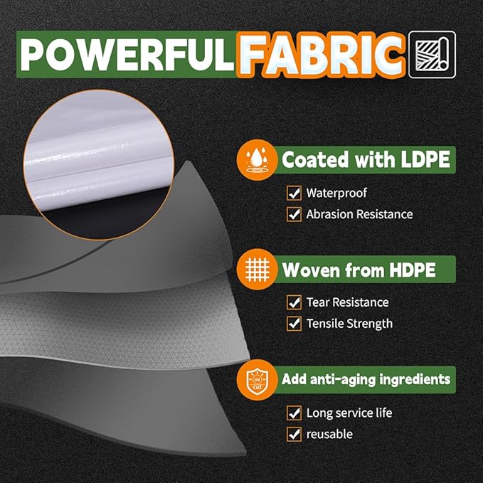 RAINDEWAY 12 Mil Heavy Duty White Tarp 6x20 Feet, UV Resistant, Waterproof, Weatherproof Poly Tarp with Metal Grommets and Reinforced Edges