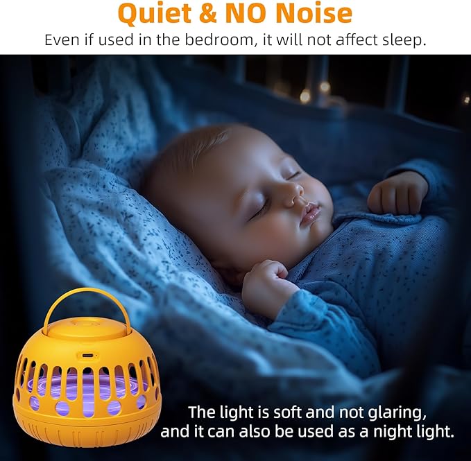 Gnat Trap Indoor, 360° Rechargeable UV Flying Insect Trap for Gnat Flies Housefly Flea, Fruit Fly Killer Trap, Flea Catchers for Inside Home with Sticker & Protective Cover, Friendly to Pets & Kids