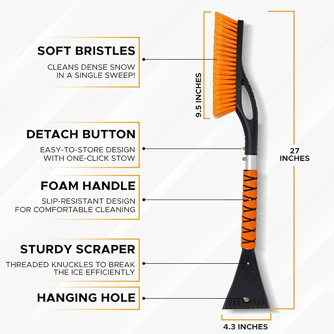 EcoNour 27" Car Snow Brush and Ice Scraper (2 Pack) | Aluminum Snow Scraper for Cars with Ergonomic Foam Grip | Scratch-Free Windshield Ice Scraper and Snow Remover for Cars and SUVs