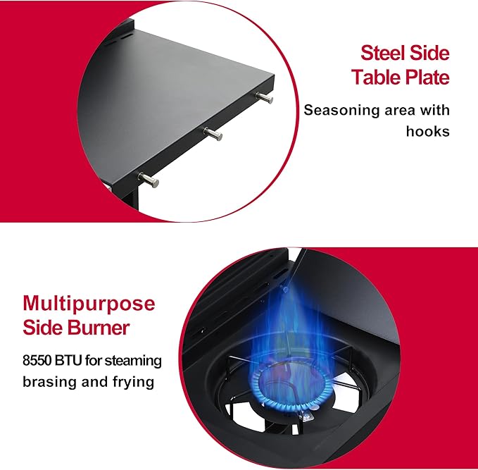 3-Burner Propane Gas BBQ Grill with Side Burner - 37330 BTU Output Stainless Steel Grill with Enameled Cast Iron Cooking Grid Side Table for Outdoor Backyard Patio Barbecue