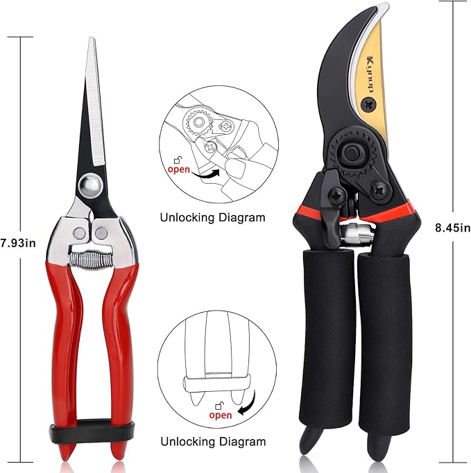 Kynup 3Pack Pruning Shears, Garden Shears, Pruning Shears for Gardening, Gardening Shears Scissors Clippers, Garden Tools Set with Gloves, Stainless Steel, Soft Grip Handle