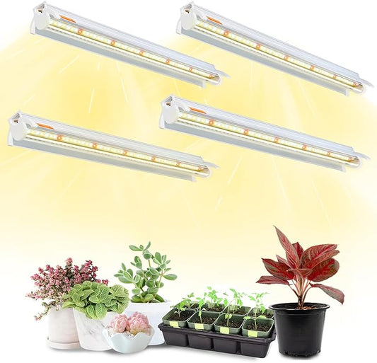Plant Lights for Indoor Growing Seedlings - 16 in Long, 4-Count (10W x4) Full Spectrum T5 Grow Light Bars for Seed Starting, 4000K White LED Grow Lamp w/Reflectors for Shelf/Rack