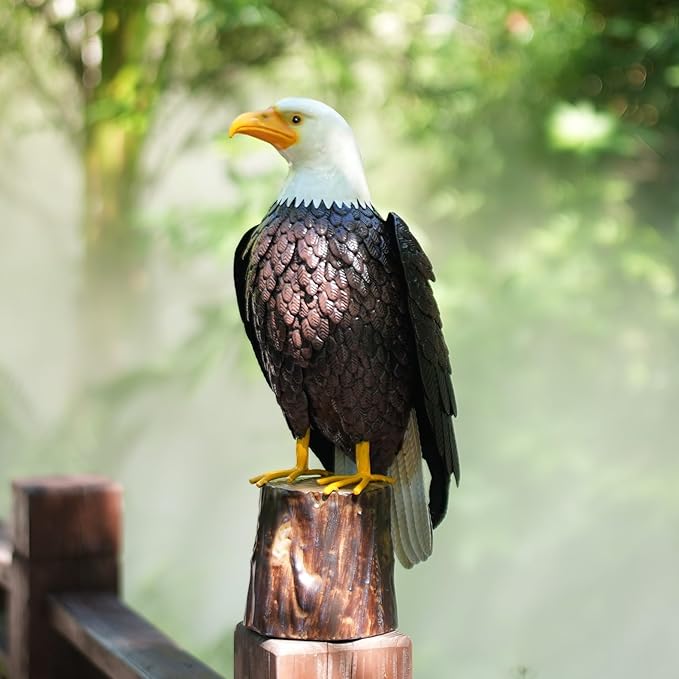 chisheen Bald Eagle Outdoor Metal Yard Art Statue and Sculpture for Garden Lawn Patio Living Room Decoration