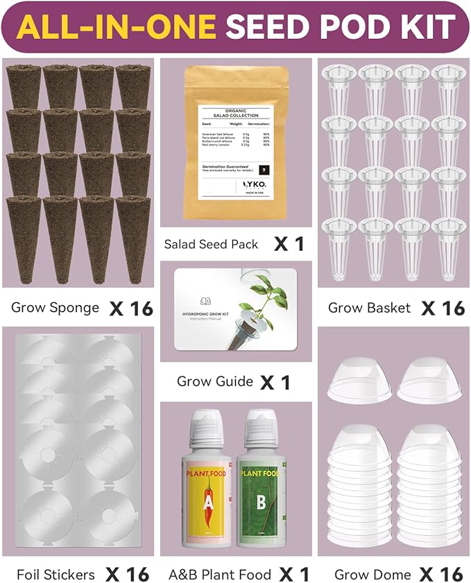 Salad Seed Pod Kits for AeroGarden, Ahopegarden, iDOO Hydroponics Growing System Herb Garden, 400+ Seeds, Including American Fast Lettuce, Buttercrunch Lettuce, Red Cherry Tomato(16-Pods)