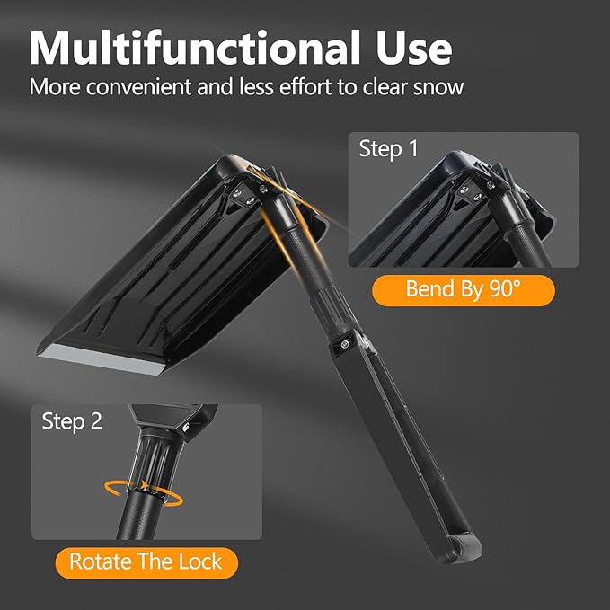 SHANTRA Folding Snow Shovel with Aluminum Edge, D-Grip Portable Shovel for Snow Removal, Lightweight Emergency Snow Shovel, Multifunctional Collapsible Shovel, Shovel For Car Driveway, Garden, Camping