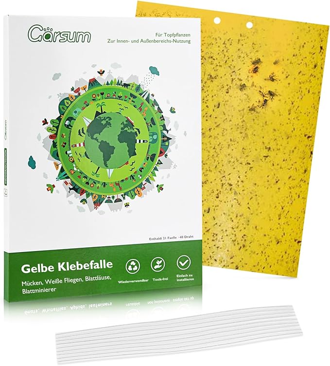 Garsum 20 Pack Gnat Sticky Traps for Indoor and Outdoor, Fruit Fly Paper Sheets Yellow Insect Killer for Flying,Whitefly, Aphids, Leafminers- 6x8 in, Twist Ties Included