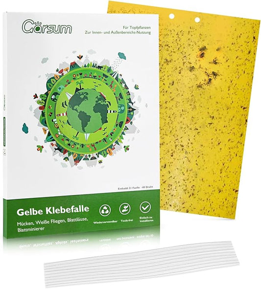 Garsum 20 Pack Gnat Sticky Traps for Indoor and Outdoor, Fruit Fly Paper Sheets Yellow Insect Killer for Flying,Whitefly, Aphids, Leafminers- 6x8 in, Twist Ties Included