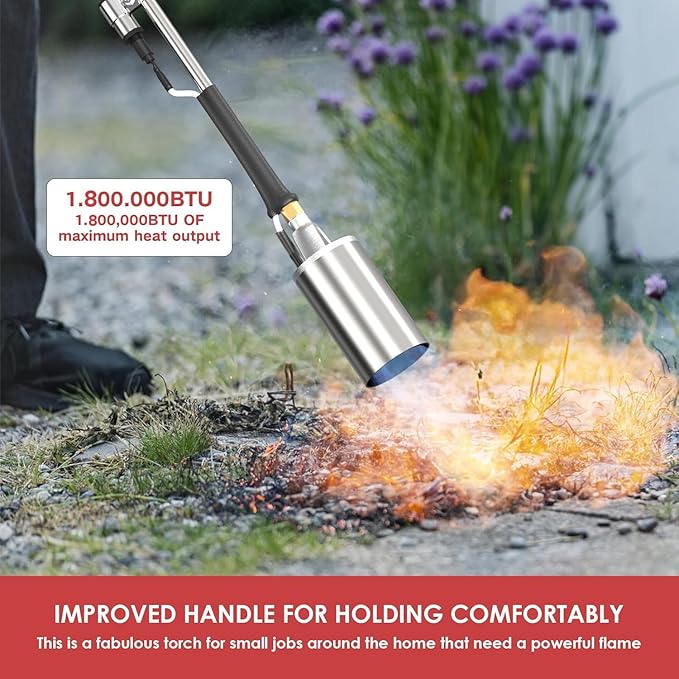 Propane Torch Weed Burner Kit, 1,800,000 BTU Heavy Duty Blow Torch, 40" Arm with 10FT Hose, Flame Control for Ice Melting, Snow Removal, Asphalt, Road Marking, Weeding