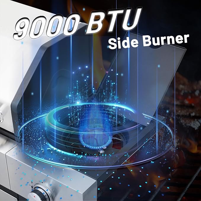 4-Burner Propane Gas BBQ Grill with Side Burner, 51000 BTU Stainless Steel Gas Grill with Rain Cover for Outdoor, Camping, Barbecue Grilling Backyard Cooking (4+1 burner)