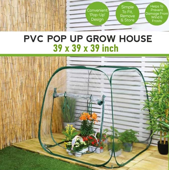 Pop Up Greenhouse Plant Greenhouse Cover, Mini Transparent Freeze Protection PVC Tent with Roll-up Zipper Entry Doors for Indoor and Outdoor Gardens Protecting Plant from Cold Frost (PVC, 39x39x39in)