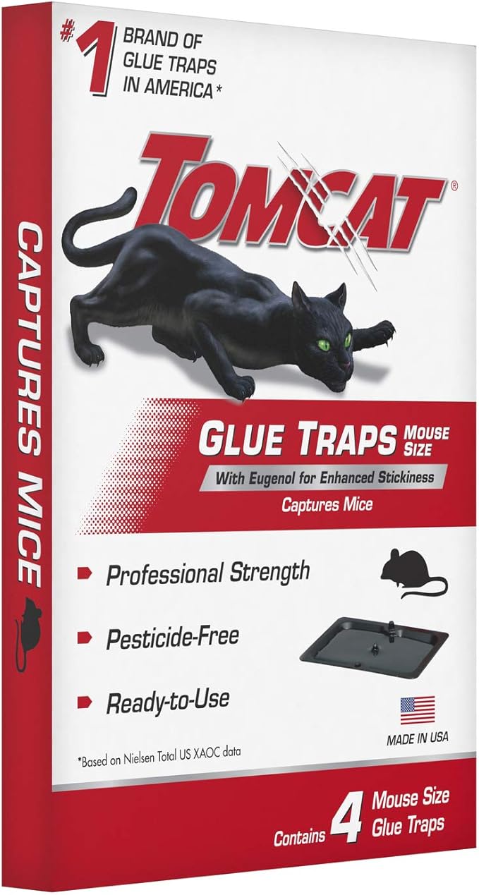 Tomcat Mouse Trap with Immediate Grip Glue for Mice, Cockroaches, and Spiders, Ready-to-Use, 4-Pack (16 Glue Traps)