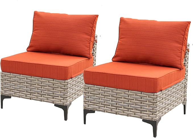 HOOOWOOO 2 Pieces Outdoor Patio Sectional Sets with 2 Armless Middle Chairs,Brick Red