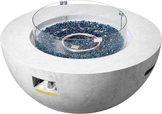 VEVOR Propane Fire Pit, Outdoor Concrete Gas Fire Pit, 39 in Tabletop with Lava Rocks, Lid,Rain Cover,Adjust Flame Height Camping Firepit for Heating, Lighting, 50000 BTU