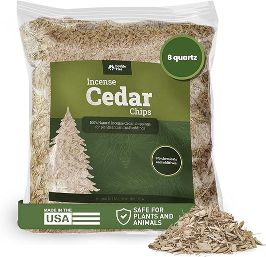 Double Tree Incense Cedar Wood Chips for Potted Plants, Garden, Animal Beddings and Litter Box - 100% Natural Perfect for Indoor and Outdoor Use… (8 Quart)