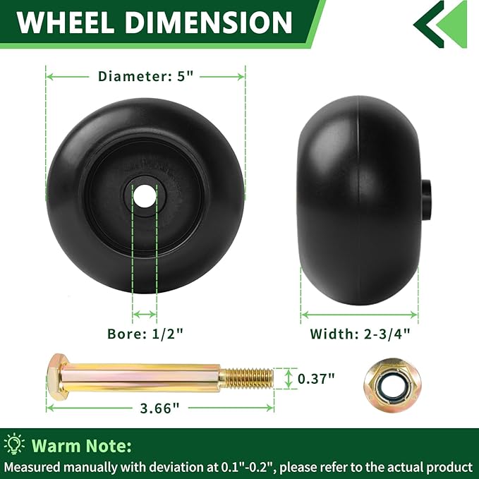 4 Pack lawn mower Deck Wheels Replacement 753-04856A Fits Cub Cadet RZT50 RZT54 LT1050 AM116299 M111489