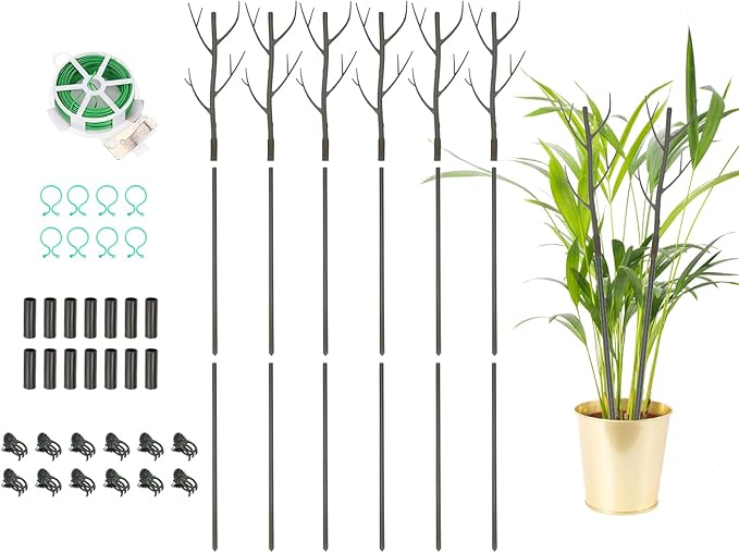 uxcell Plant Support Stakes Set, 6 Pcs Twig Plant Stem Support Structures 43.3" Plants Branches Supports with Extension Poles, Orchid Clips, Plants Tie for House Potted Monstera, Brown