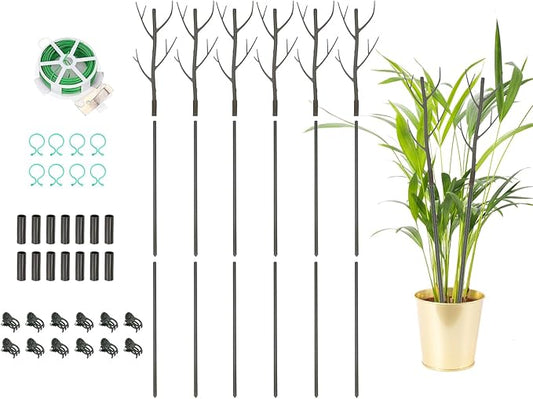 uxcell Plant Support Stakes Set, 6 Pcs Twig Plant Stem Support Structures 43.3" Plants Branches Supports with Extension Poles, Orchid Clips, Plants Tie for House Potted Monstera, Brown
