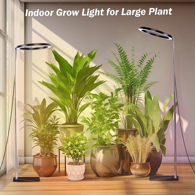 10" Floor Grow Lights for Large Indoor Plants, Full Spectrum Indoor Plant Light for Indoor Growing with Timer 3/9/12H,Height Adjustable 9"-59", 9 Brightness,Led Tall Halo Grow Light for House Plants