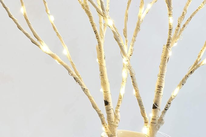 Fudios Lighted Birch Branches 18IN 70 Warm White LED with Timer Twig Lights Battery Operated for Christmas Wedding Party Decoration(2 Set)