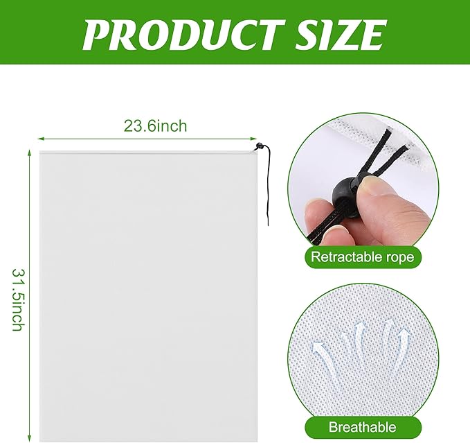 Alpurple 4 Packs Winter Drawstring Plant Covers-23.6 x 31.5 Inch Warm Plant Protection Cover Bags, Frost Cloth Blanket Protecting Fruit Tree Potted Plants from Freezing Animals Eating