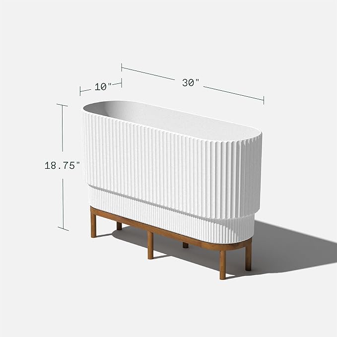 Veradek Demi Series Raised Long Planter for Indoor/Outdoor Use | Made from Plastic & Stone w/Wooden Stand | Modern Patio Décor for Flowers/Shrubs
