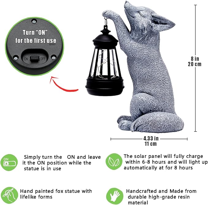 Fox Statue for Garden Decor, Garden Statue with Solar Power Light for Outdoor Patio Porch Lawn Yard Backyard Oudside Indoor Shelf Decoration,Praying Fox Sculptures Decorations to Wow Your Guests