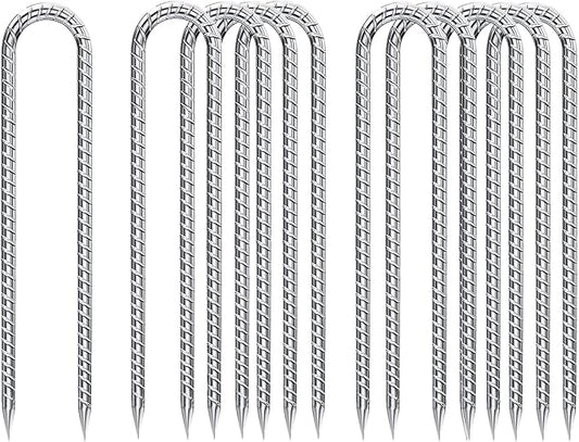 Rebar-Stakes-12-Inch-Galvanized, U Hook Trampoline Stakes 10 Pack Ground Anchors Tent Stakes Heavy Duty for Plants Anti-Rust Landscape Fabric Stakes Artificial Turf