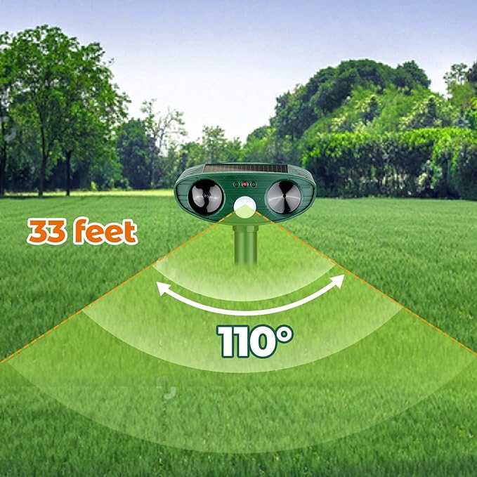 4 Pack Solar Ultrasonic Animal Repellent Deer Repellent Devices Cat Repellent Outdoor Animal Deterrent to Scare Rabbit Dog Raccoon with Motion Detection Waterproof for Yard Garden