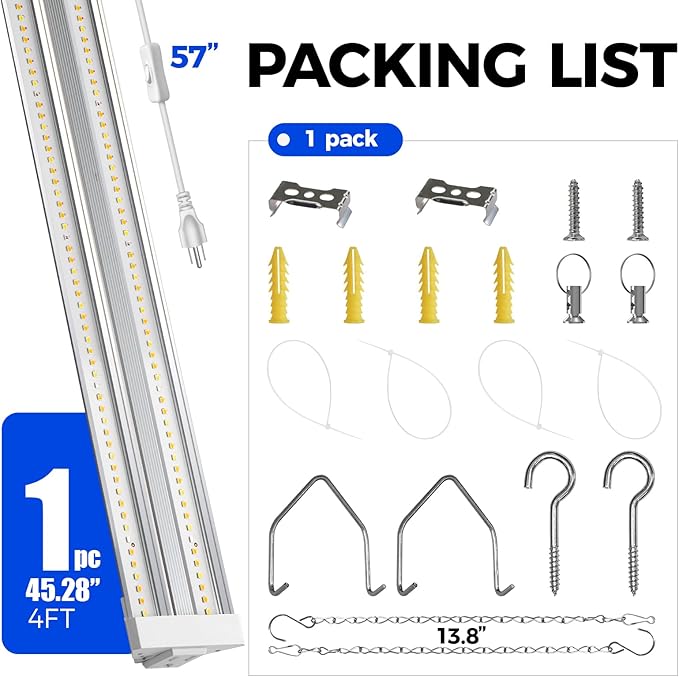 Barrina Grow Lights for Seed Starting, High PPFD, Full Spectrum, Linkable, Hanging Grow Lights for Indoor Plants with On/Off Switch, Vegetables