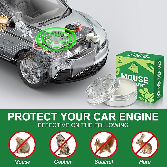 4 Pack Rodent Repellent for Car Engines,Peppermint Oil to Repel Mice and Rats,humanely Mouse Traps for Car,House
