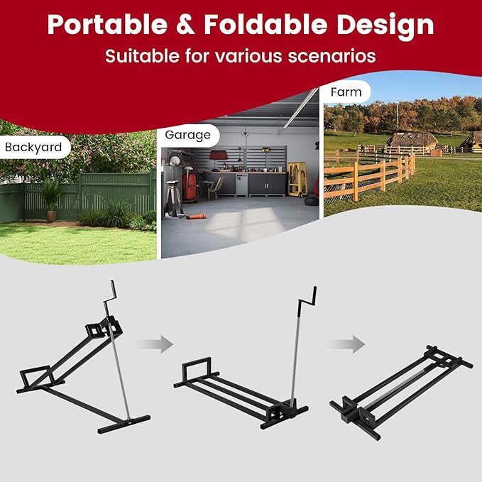 Goplus Lawn Mower Lift, 880LBS Folding Riding Mower Lift Jack with Adjustable Height, Manual Handle, Rotating Sleeve, Heavy Duty Lawn Tractor Lift, Zero Turn Mower Lift for Garden Farm, No Assembly