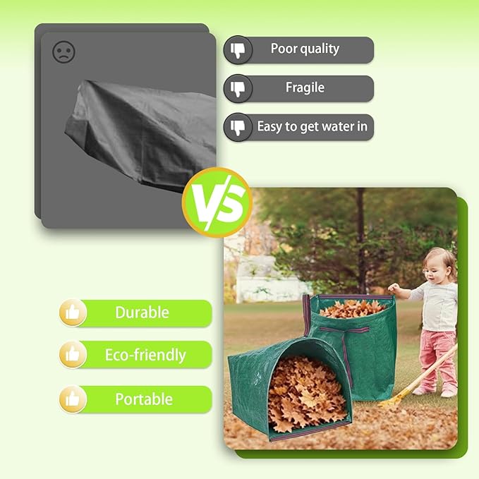 Reusable Yard Waste Bags, 40 Gallon Dustpan-Type Garden Bag 2 Pack, Heavy Duty Garden Bags for Lawn Maintenance & Outdoor Recycling,Garden Waste Container for Clean Up Outdoor Debris