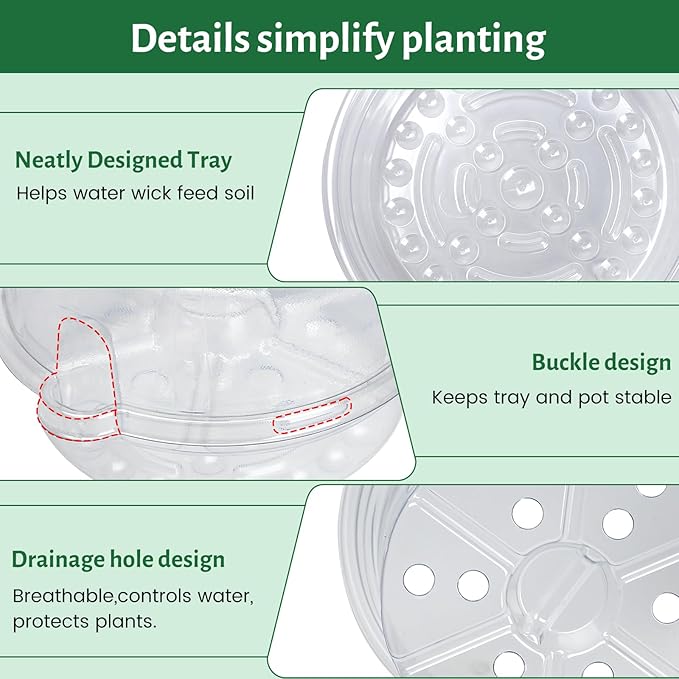 20 Packs 5 Inch Clear Plant Pots, Plastic Self Watering Planters with Drainage Holes, Deep Reservoir, Transparent Nursery Pots