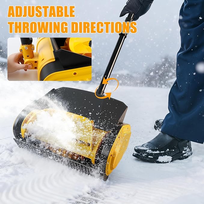 Cordless Snow Shovel, 12 Inch Electric Snow Shovel with 2×4.0Ah Batteries & Charger, 26FT Throw, Detachable 3-Section Pole & Adjustable Handle, for Driveway, Patio, Deck