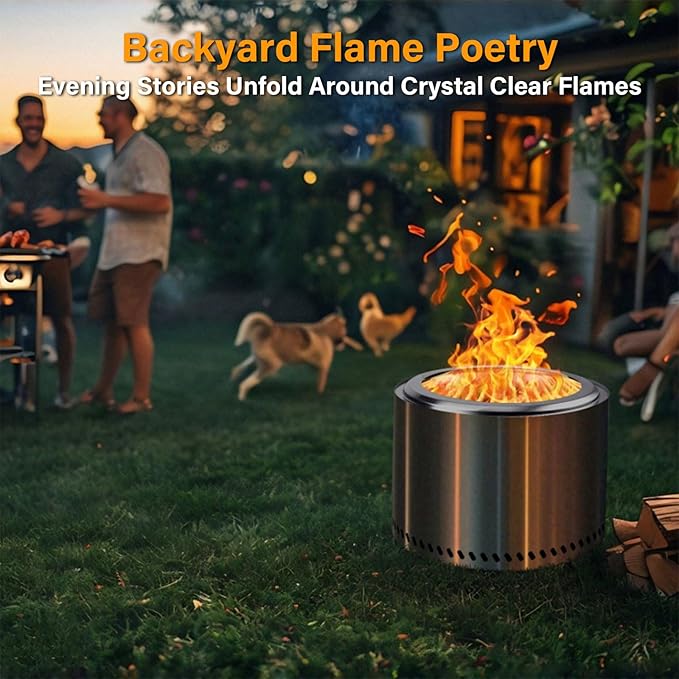 HGD 15" Smokeless Fire Pit Outdoor, Stainless Steel Wood Burning Firepit with Secondary Combustion, Backyard Patio Stove for Garden, BBQ & Bonfire