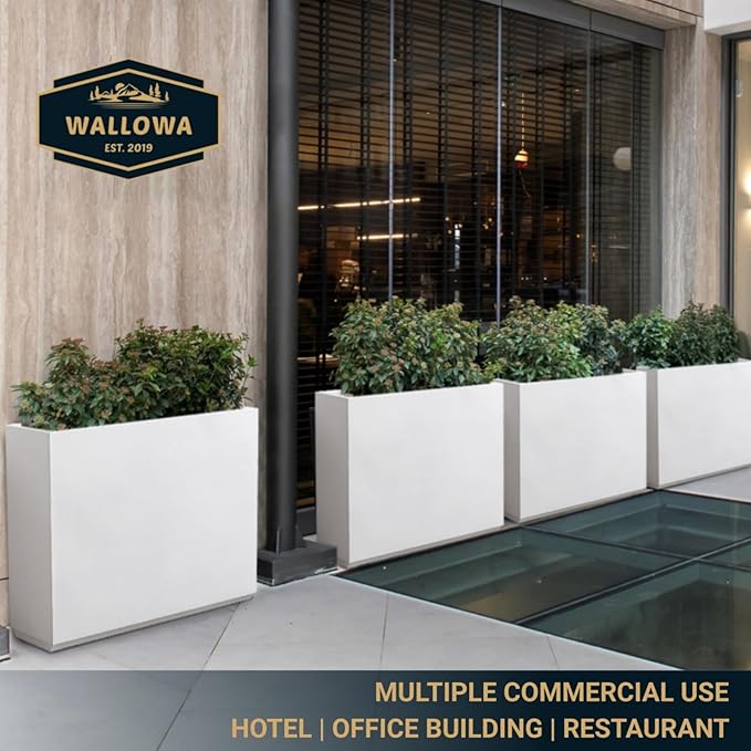 Metallic Heavy Outdoor Span Planter Box, Large Flower Pot, Long and Tall Divider Planters, 38Lx10Wx30H, White, Seamless and No Assembly 48.8 Pounds