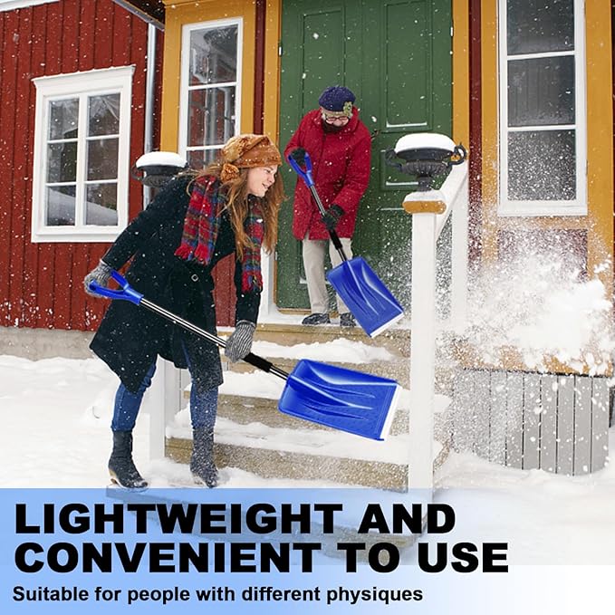 Snow Shovel 2026 Upgrade, Large-Capacity Lightweight Aluminum Portable Shovel for Parent-Child Snow Playing, Garden, Car & Camping with Extra Ice Scraper (Blue)