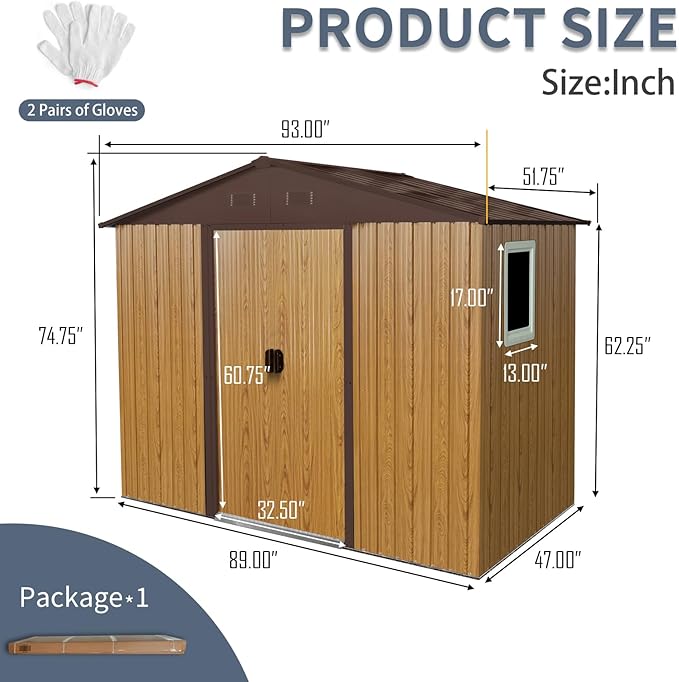 Outdoor Storage Shed, 8x4ft Metal Storage Shed with Window and Metal Foundation, Lockable Sliding Door, All Weather Tilted Roof Tool Shed with Vents, for Backyard, Patio, Lawn