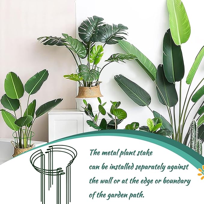 10 Pack Plant Support Stakes, 10" (W) x 16"(H) Half Round Heavy Duty Metal Garden Plant Cages for Outdoor Plants, Rust-Proof Durable Peony Cages and Supports with 10 Plant Clips and 20 Plant Ties