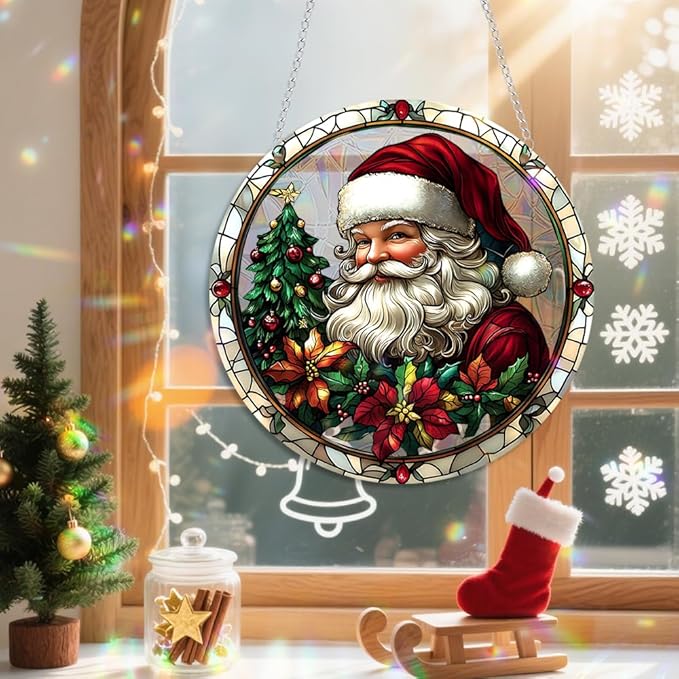 Xmas Suncatcher Window Hanging - Christmas Snowman Suncatcher for Door Terrace Garden Home Decor， Winter Rainbow Maker Birthday Gifts for Lovers Women Men Dad Mom