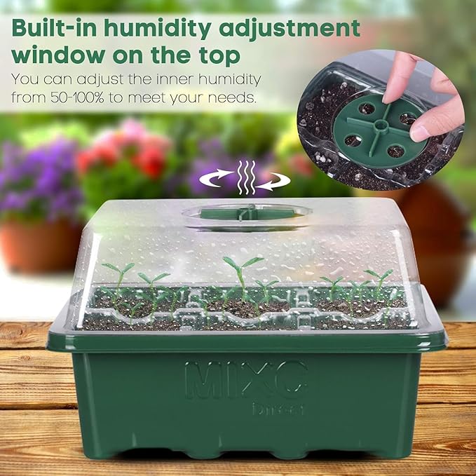 MIXC 10 Packs Seed Starter Tray Seed Starter Kit (60 Cells Total Tray) Seed Starting Trays Plant Starter Kit and Base Mini Greenhouse Germination Kit