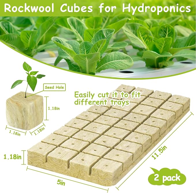 Legigo 1.2 Inch Rockwool Cubes Seed Starter Plugs for Hydroponics, RockWool Planting Grow Cubes for Hydroponic Tower Garden Soilless Cultivation Plants Germination Cutting Clone (2 Sheet, 72 Plugs)
