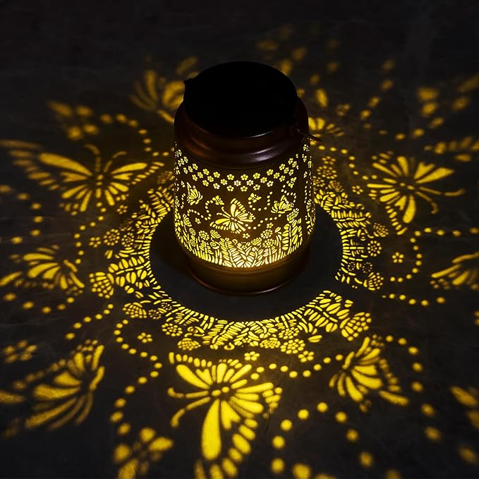 Solar Lanterns Outdoor Waterproof Butterfly Garden Decor Gifts for Women Mom Grandma Hanging Lights Metal Decoration Outside for Yard, Patio, Backyard, Porch,for Garden/Yard/Home Decor