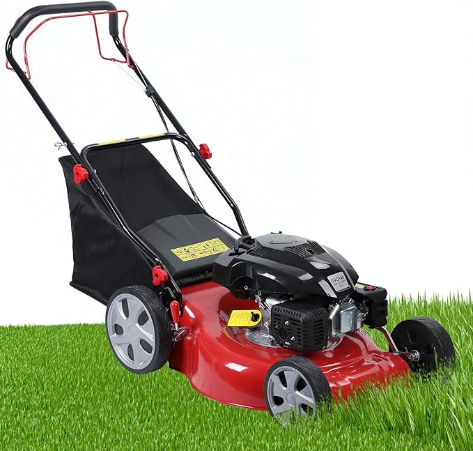 Gas Lawn Mower Self Propelled,141cc OHV Engine with Air Cooling, 20" Steel Deck, 3-in-1 Cutting System, 8-Level Height Adjustment, 20L Grass Catcher, Foldable Design Red (US Fast Arrival)