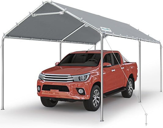 Quictent 10x20 ft Heavy Duty Carport Canopy Galvanized Car Tent Outdoor Garage Boat Shelter with Reinforced Structure, No Sidewall - Gray