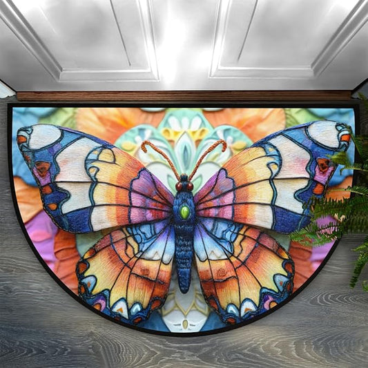 cfpolar Non-Slip Soft Half Round Door Mat, Color Butterfly Semicircle Mat for Indoor Entrance Garage Bath Living Room Patio 24 x 36 in